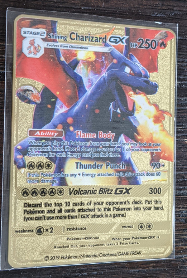 Gold Shining Charizard Gx Metal Collectors Replica