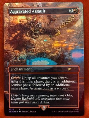 FOIL Aggravated Assault (Borderless) from Secret Lair Drop Series MTG Proxy