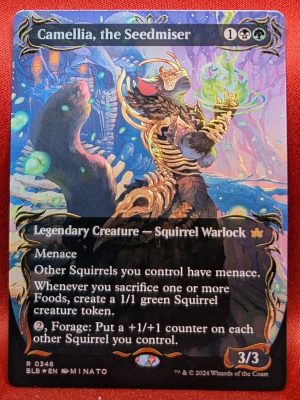 RAISED FOIL Camellia, the Seedmiser (Borderless) from Bloomburrow MTG Proxy