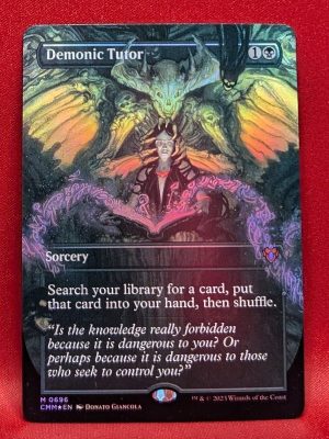 FOIL Demonic Tutor (Borderless) from Commander Masters Magic the Gathering Proxy