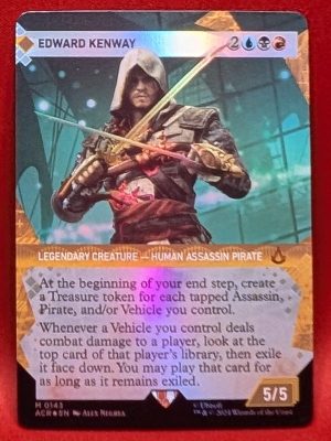 FOIL Edward Kenway (Borderless) from Universes Beyond: Assassin's Creed Magic the Gathering Proxy