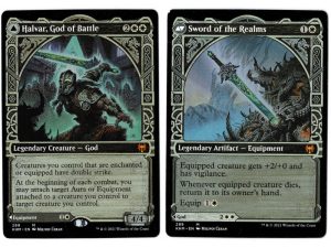 Halvar, God of Battle (Showcase) / Sword of the Realms from Kaldheim MTG Proxy