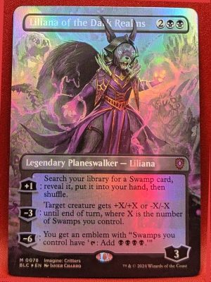 FOIL Liliana of the Dark Realms (Borderless) from Commander: Bloomburrow Magic the Gathering Proxy