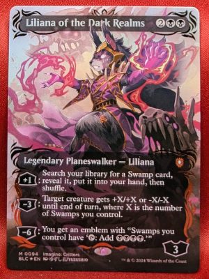 RAISED FOIL Liliana of the Dark Realms (Borderless) from Commander: Bloomburrow MTG Proxy