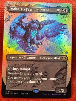 FOIL Maha, Its Feathers Night (Borderless) from Bloomburrow MTG Proxy