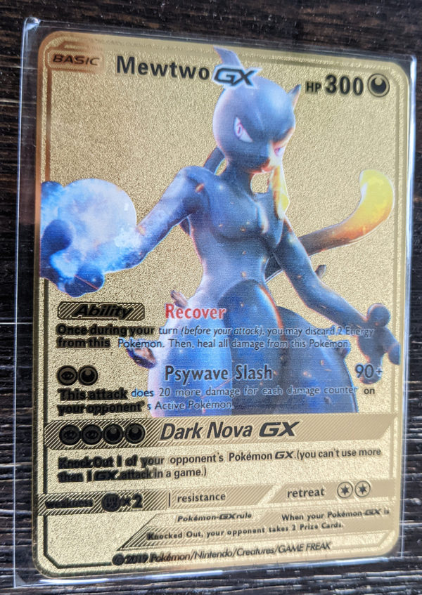 GOLD Mewtwo GX Alt metal collector’s Pokemon card replica