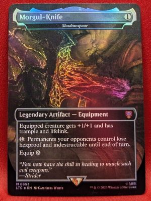 SURGE FOIL Morgul-Knife - Shadowspear from Commander: The Lord of the Rings: Tales of Middle-earth Magic the Gathering Proxy