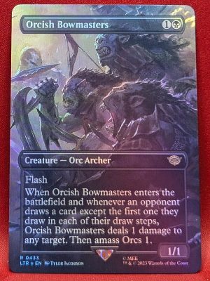 FOIL Orcish Bowmasters (Borderless) from Universes Beyond: The Lord of the Rings: Tales of Middle-earth Magic the Gathering Proxy