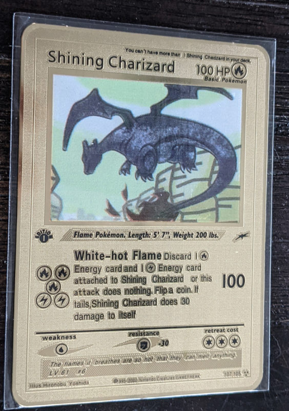 GOLD Shining Charizard metal collector's Replica