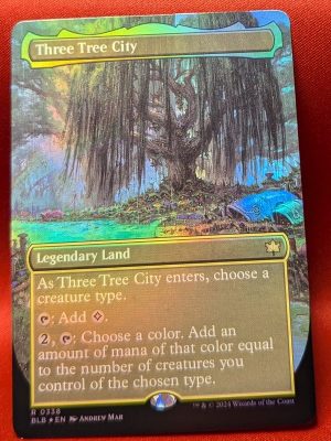 FOIL Three Tree City (Borderless)(338) from Bloomburrow MTG Proxy