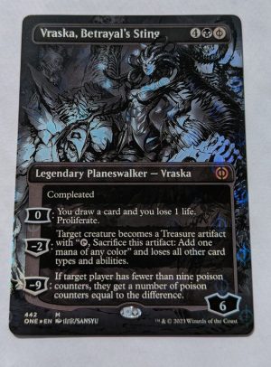 FOIL Vraska, Betrayal’s Sting (Borderless) from Phyrexia: All Will Be One MTG Proxy